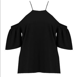 NWT Black plus late open shoulder ruffle top